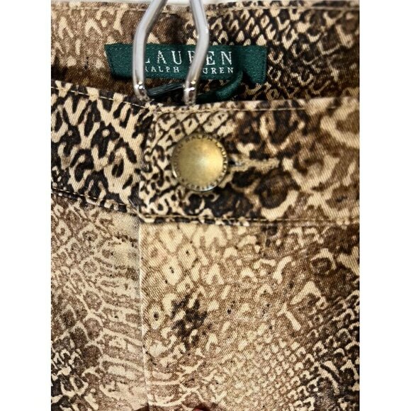 Ralph Lauren Pant Women 10 Brown Snakeskin Straight Ankle Neutral Mob Wife 80s - Picture 9 of 16